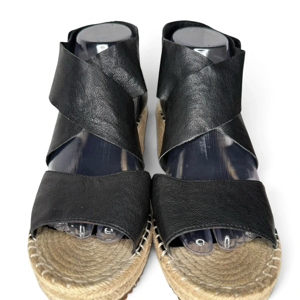 New Eileen Fisher 9.5 Willow Platform Wedge Espadrille Sandals Tumbled Leather